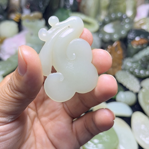 青白玉鹅如意挂件