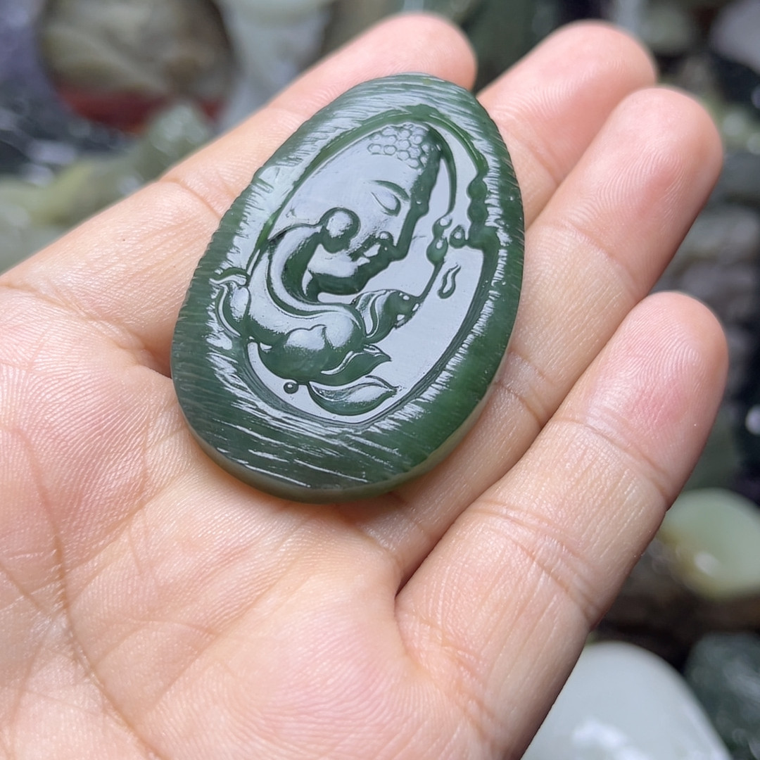碧玉莲花悟道佛挂件碧玉