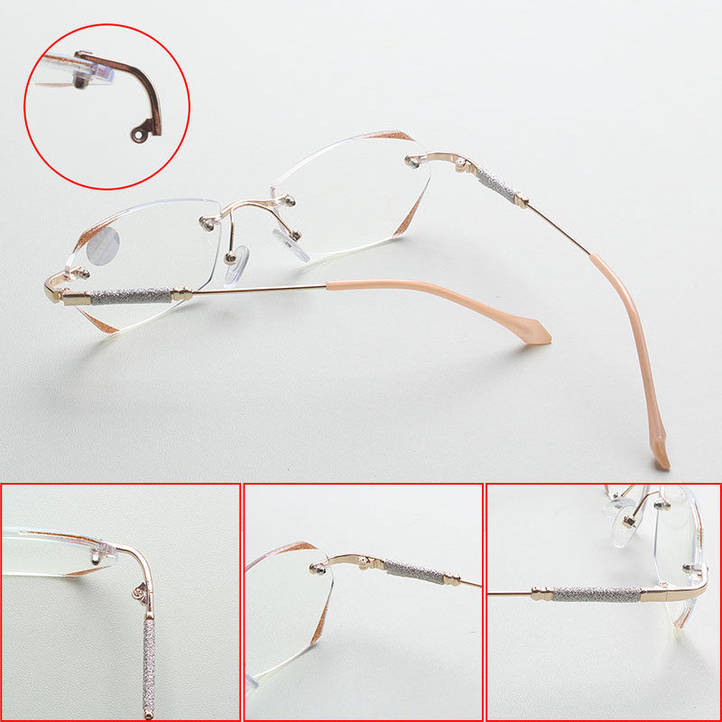 女士无框眼镜腿脚换金属单凸牙眼镜支架闪钻眼镜脚维修通常用一对