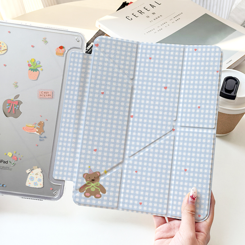 ipad壳保护air7适用11代苹果带笔槽pro11海盐格子平板mini7/6/5防弯亚克力13英寸10.2磁吸拆分12.9保护套