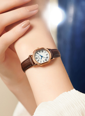 聚利时新款手表女小巧细带椭圆形红色本命年转运女表复古皮带石英