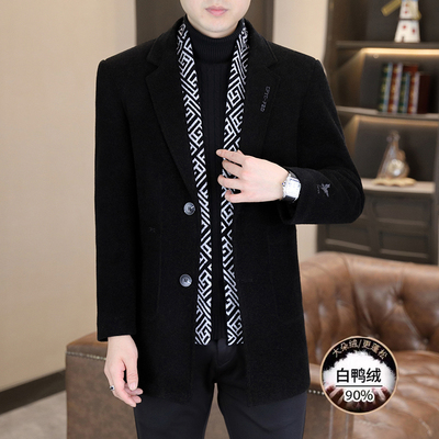 高端羽绒服男士秋冬季毛呢大衣中长款韩版修身休闲夹克假两件风衣