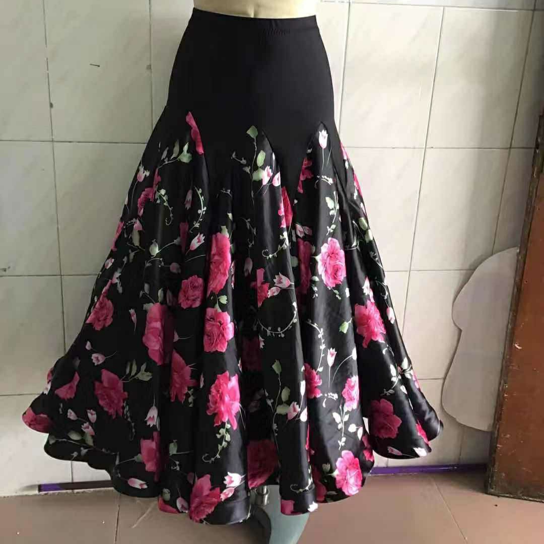 新款摩登舞大摆裙印花裙子交谊舞