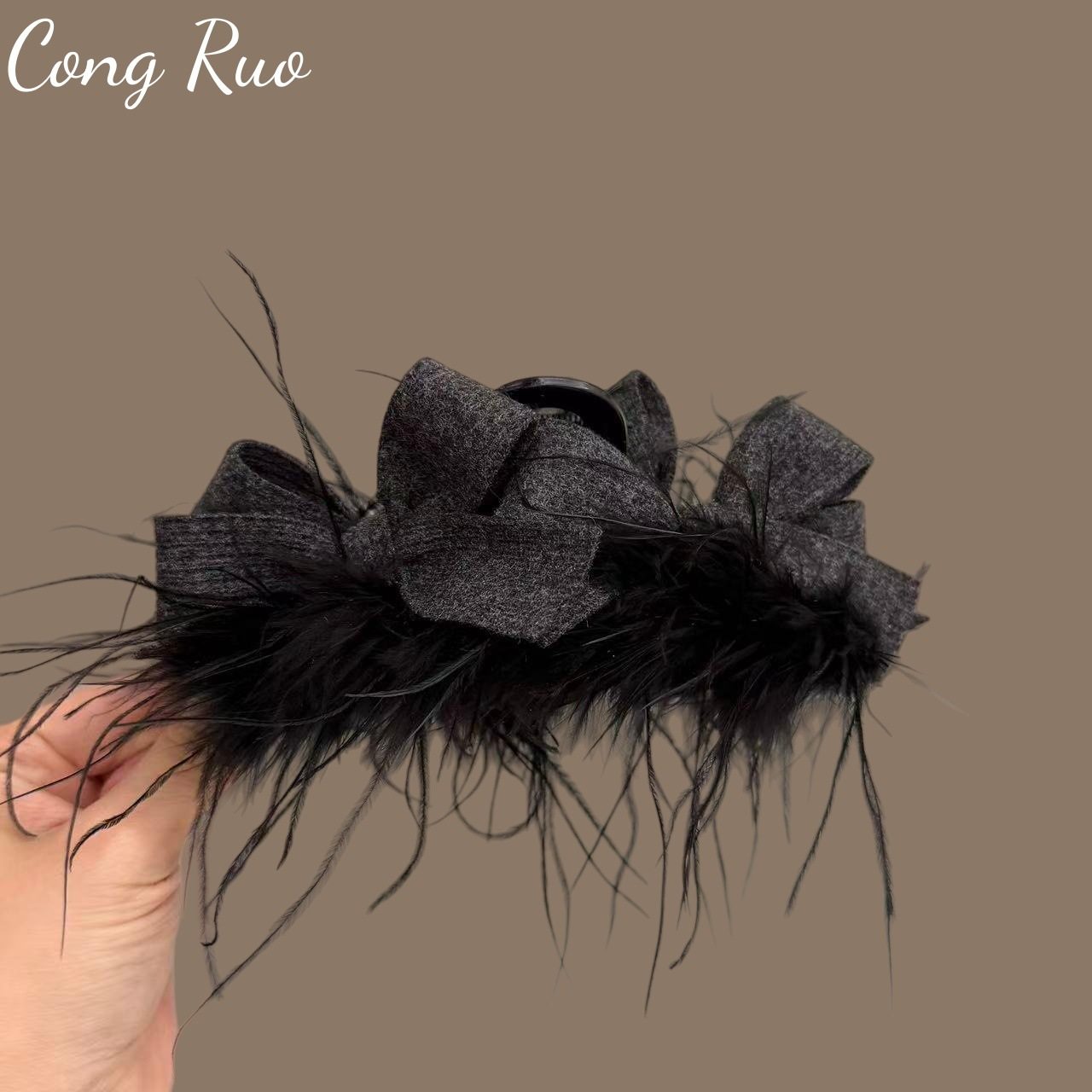 法式蝴蝶结羽毛抓夹黑色复古高品质后脑勺盘发鲨鱼夹小众设计发爪,饰品/流行首饰/时尚饰品新,民族风发饰,淘宝优惠券,粉丝福利购,淘宝优惠卷