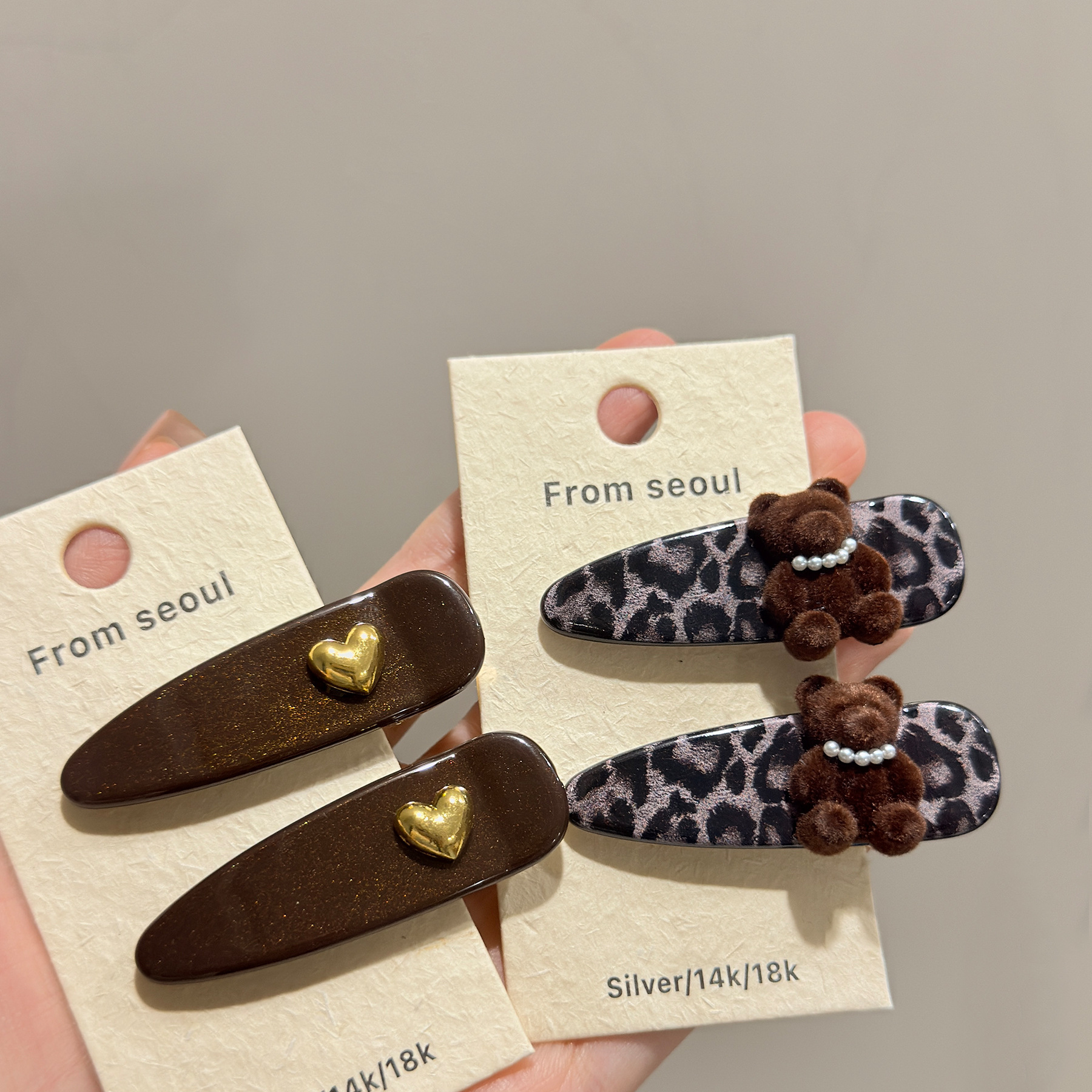 韩国东大门品质醋酸珍珠项链小熊发夹时尚百搭豹纹侧边刘海碎发夹