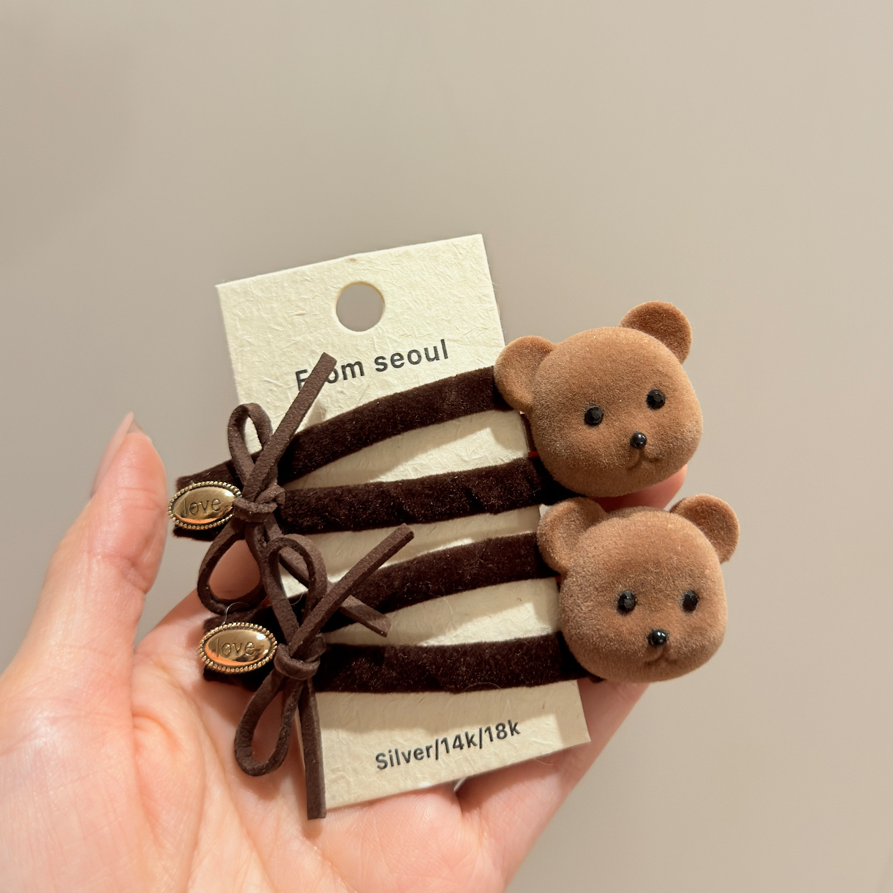 韩国秋冬可爱植绒小熊蝴蝶结发夹甜美减龄童趣侧边刘海碎发BB夹子