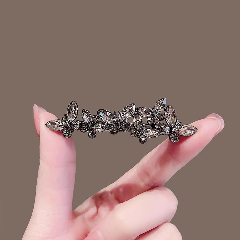 精致黑色水晶蝴蝶弹簧夹气质后脑勺半扎发横夹顶夹一字侧边刘海夹,饰品/流行首饰/时尚饰品新,民族风发饰,淘宝优惠券,粉丝福利购,淘宝优惠卷