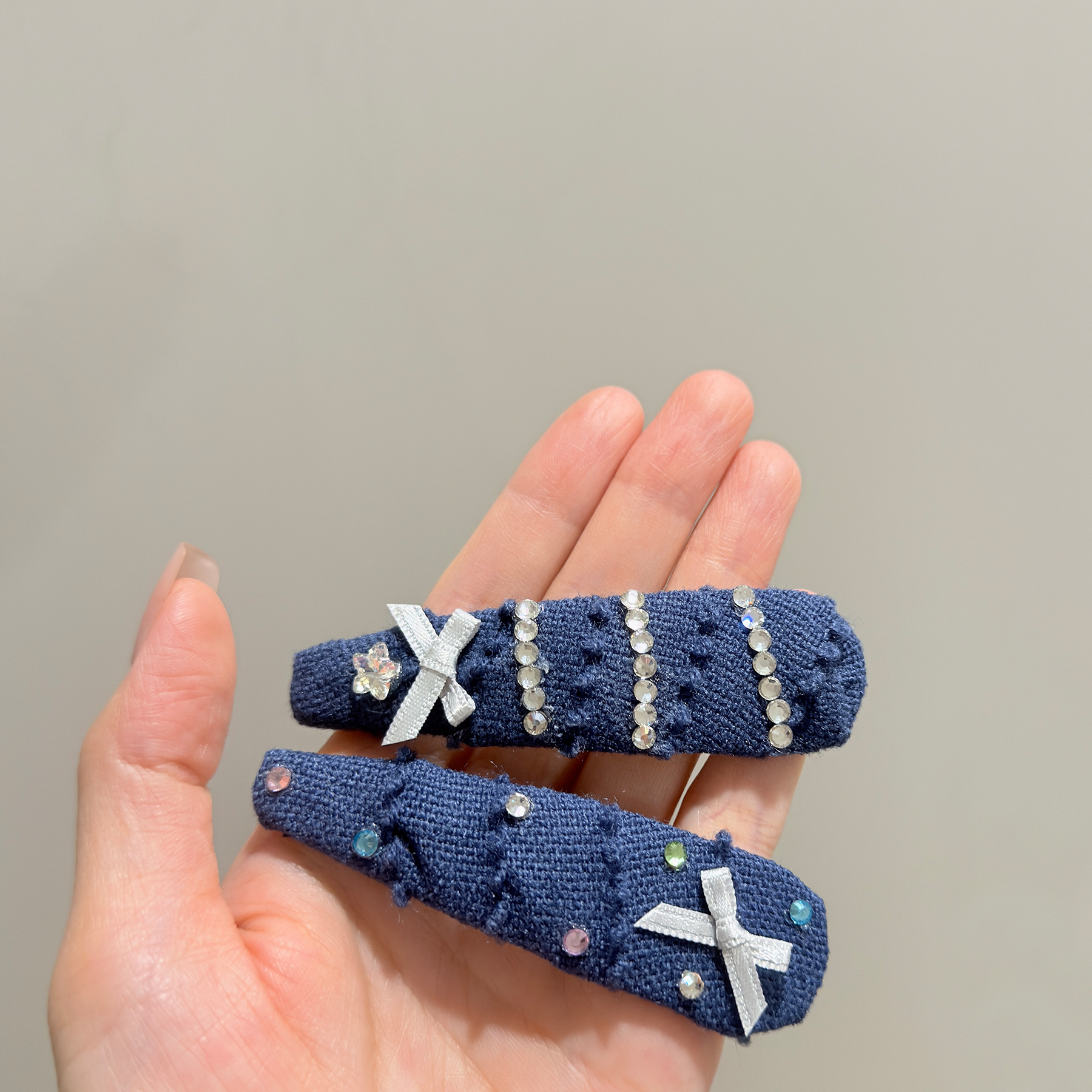 韩国东大门papa闪钻蝴蝶结牛仔发夹时尚休闲百搭刘海碎发夹掰掰夹