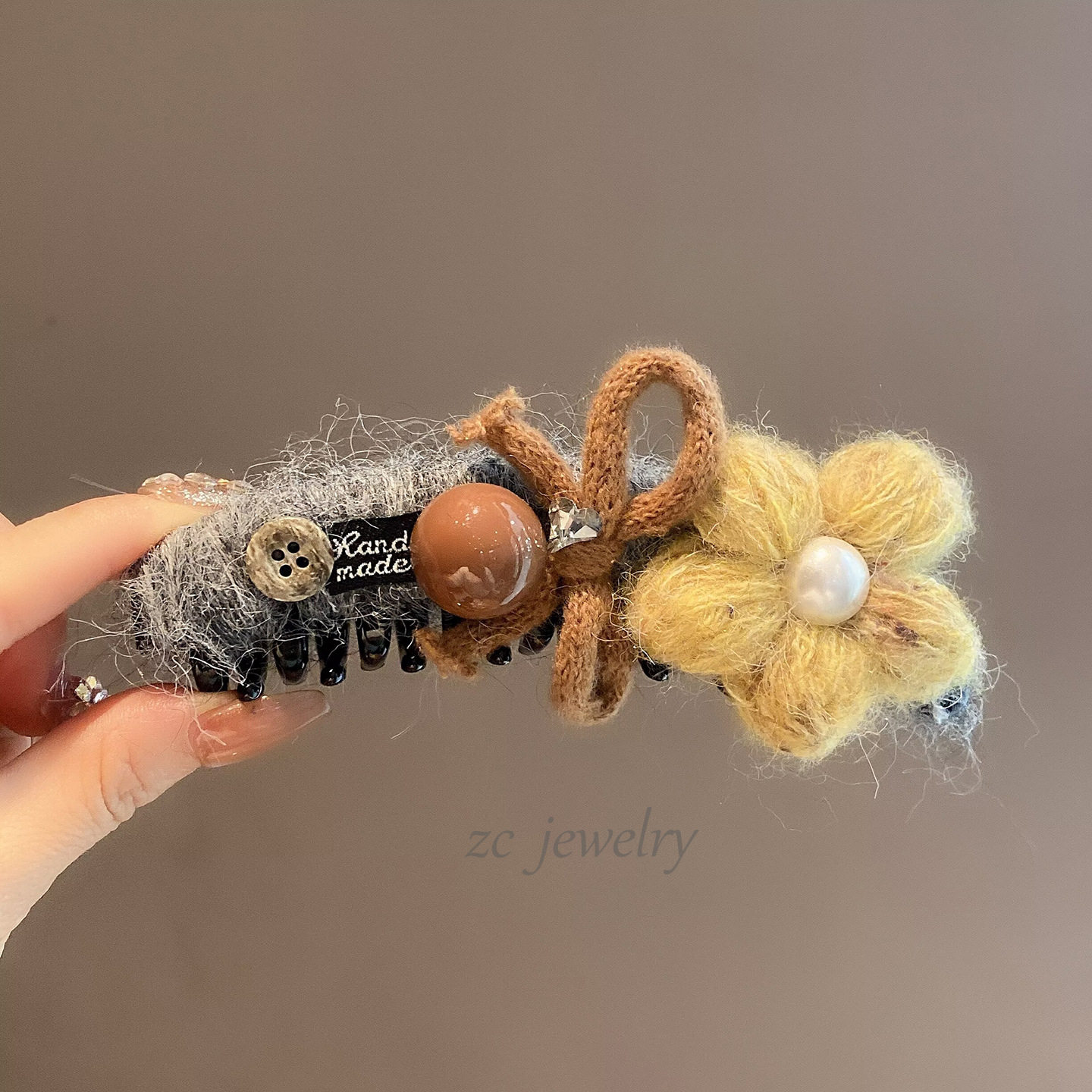 韩版甜美黄色黄色蝴蝶结毛线香蕉夹女森系后脑勺高马尾夹竖夹发卡