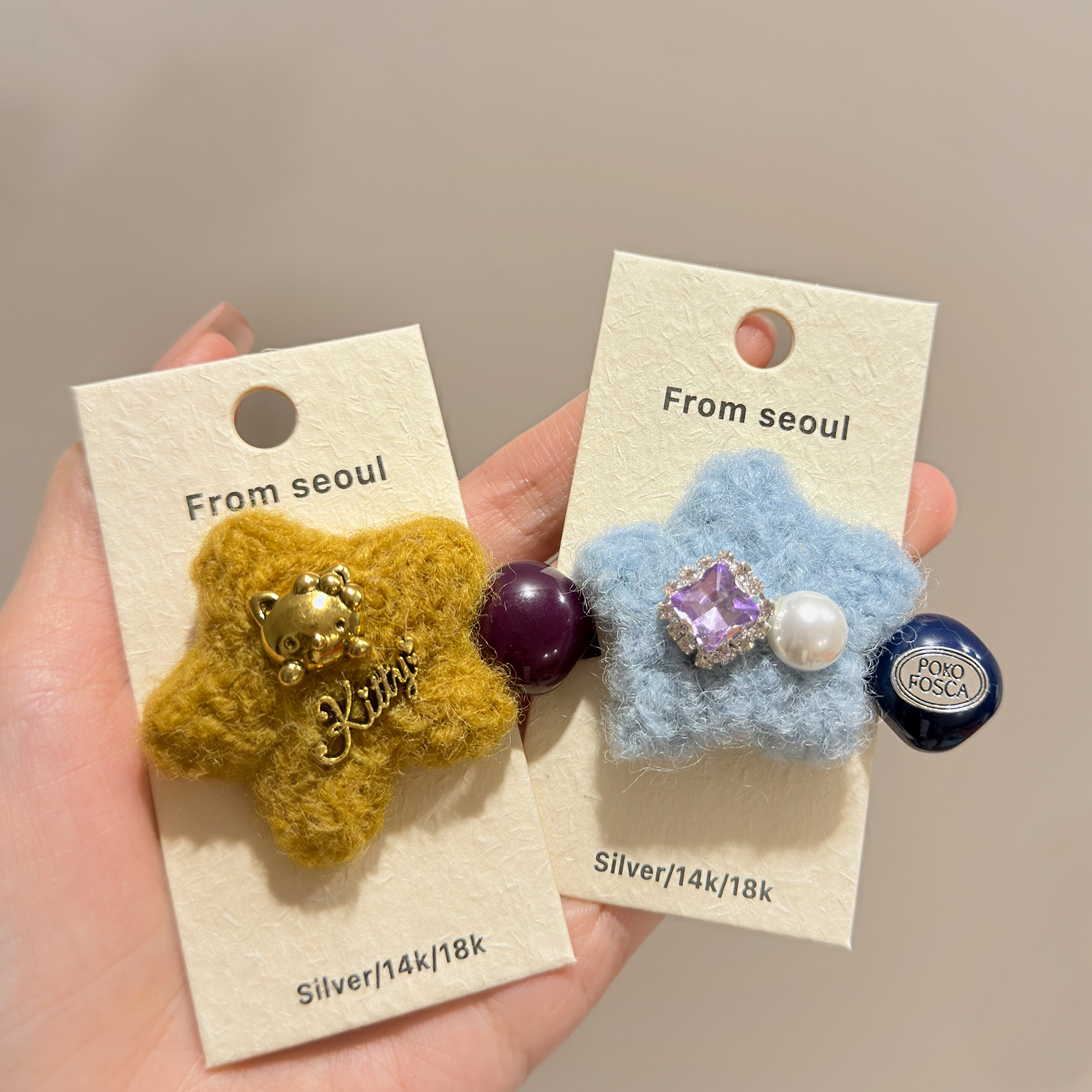 韩国东大门网红毛线五角星KT猫发夹甜美可爱气质侧边刘海碎发夹子