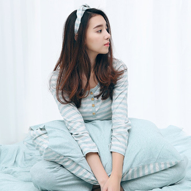 无印条纹情侣服良品天竺棉睡衣家睡衣/家居服套装