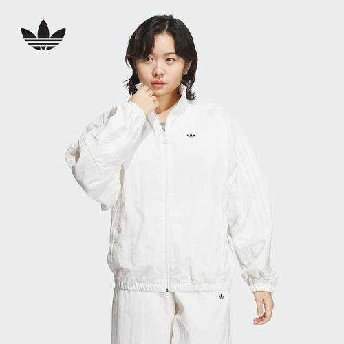 阿迪达斯三叶草外套女子2024秋季新款运动休闲梭织翻领夹克JD6386