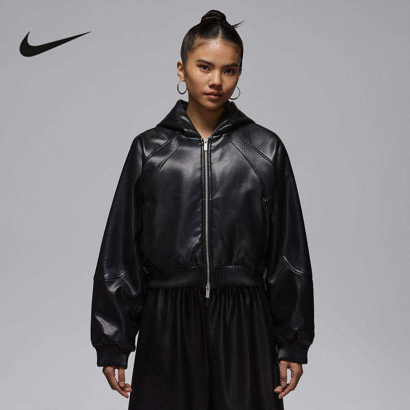 Nike耐克运动外套女2026春JORDAN休闲宽松防风仿皮夹克IF0948-010