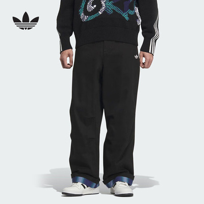 阿迪达斯三叶草男裤2025冬季工装风运动裤休闲宽松保暖长裤KC0120