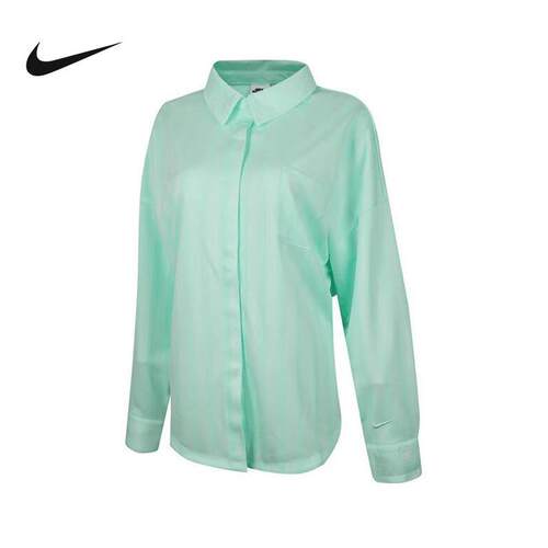 Nike耐克女子长袖衬衫秋新款绿色薄款翻领宽松运动外套HV1957-353