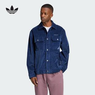 阿迪达斯三叶草外套男2024冬季新款灯芯绒翻领梭织防风夹克IX9609