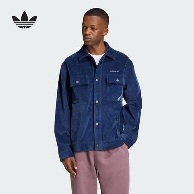 阿迪达斯三叶草外套男2024冬季新款灯芯绒翻领梭织防风夹克IX9609