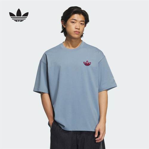 阿迪达斯三叶草男短袖25夏季涂鸦logo针织时尚透气运动T恤KE5892