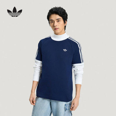 阿迪达斯三叶草运动短袖男2026春季三条纹休闲圆领透气T恤HZ9634