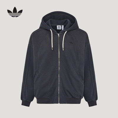 阿迪达斯三叶草外套女2026春季三条纹休闲连帽夹克KT6378 KT6377