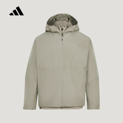 adidas阿迪达斯男子外套2026春季拒水加绒连帽运动防风夹克KW4766