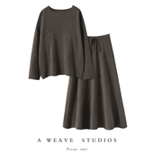 秋冬新款 休闲显瘦百搭毛衣女 经典 加厚圆领针织衫 半身裙山羊绒套装