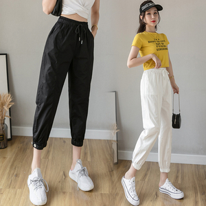 RM10372#春夏新款束脚百搭九分休闲工装裤高腰小脚宽松直筒哈伦裤