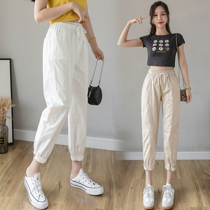 RM10372#春夏新款束脚百搭九分休闲工装裤高腰小脚宽松直筒哈伦裤