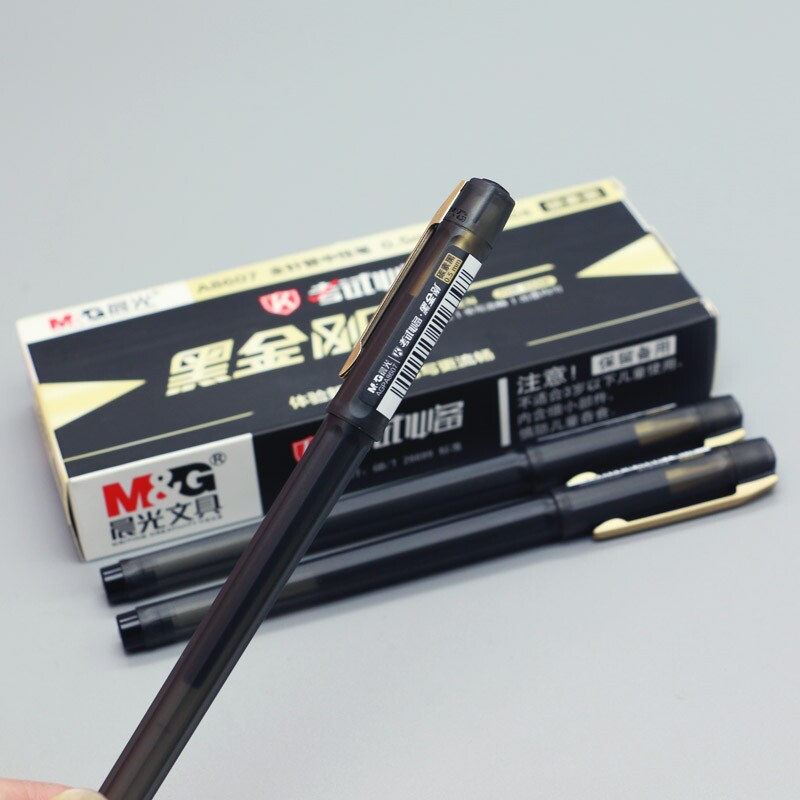 晨光a8607黑金刚中性笔 碳素黑全针管0.5红色水笔签字笔 4243笔芯