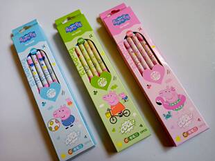 小松树儿童木质HB铅笔 可爱卡通12支装小猪贝奇无毒铅笔 学生礼品