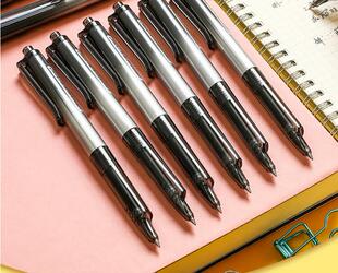 晨光视界黑色0.5mm按动中性笔H7401创意偏芯签字笔考试碳素笔按压