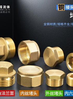 加厚全铜4分外丝堵头2分丝堵6分堵帽1.2寸半内牙闷头管堵水管堵盖