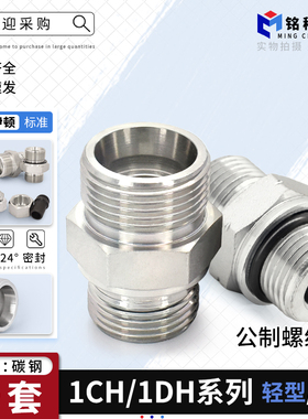 碳钢高压24度锥卡套式转公制螺纹O型圈密封1CH/1DH液压管过渡接头