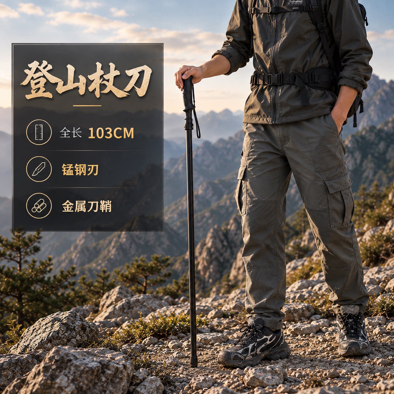 龙泉刀登山杖刀棍中刀一体未开刃