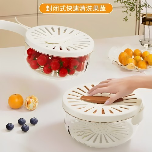 厨房双层可折叠手柄沥水篮