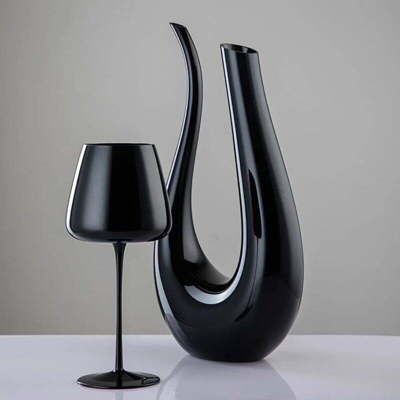 黑色加厚红酒杯醒酒器套装家用欧式玻璃葡萄酒高脚杯高颜值酒具套