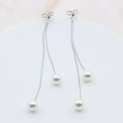 新款耳钉耳坠花朵长款珍珠锆石气质一款耳环双戴流苏百搭S925银针