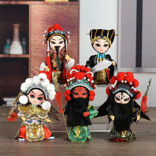 京剧绢人娃娃三国刘关张人偶摆件