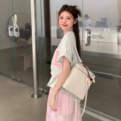 Bagofparody双肩包lp双肩背包女百搭高级感小众设计白色学院通勤