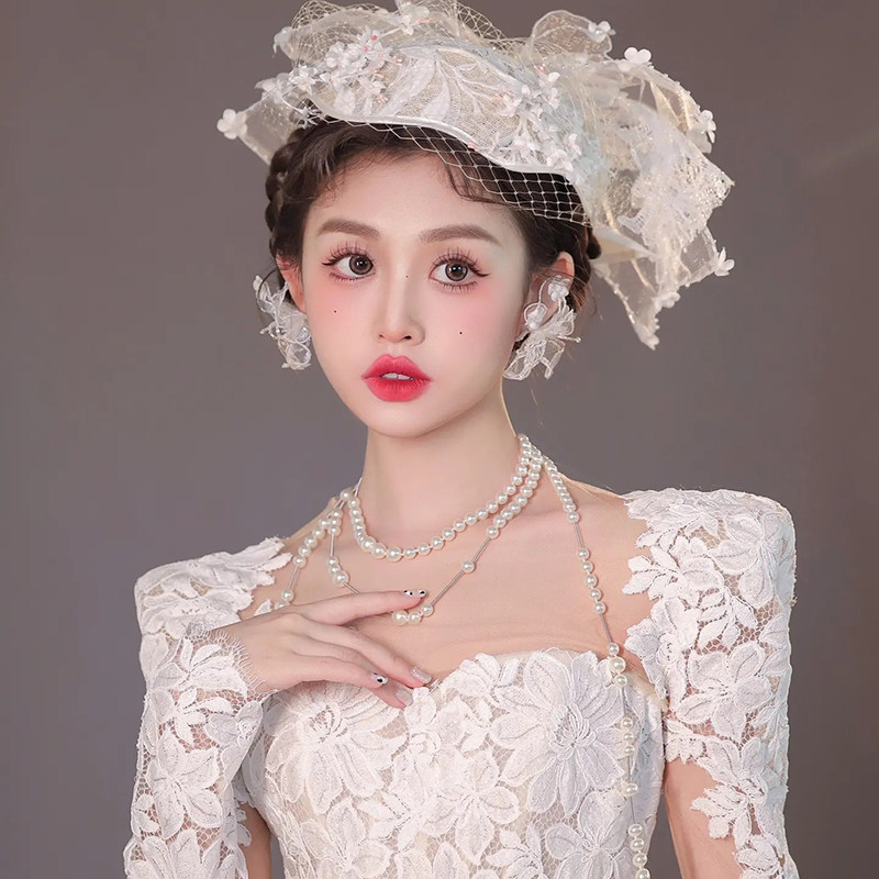 珍珠多层流苏新娘项链法式气质锁骨链高级感结婚纱礼服劲链配饰品