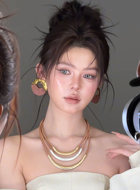 康康造型新娘耳环项链锁骨链欧美夸张个性小众高级感礼服晨袍耳饰