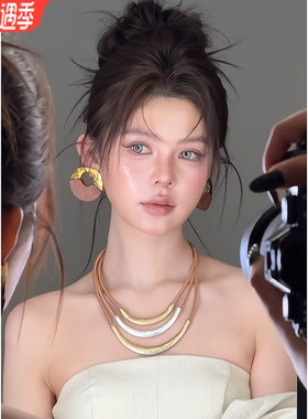 康康造型新娘耳环项链锁骨链欧美夸张个性小众高级感礼服晨袍耳饰