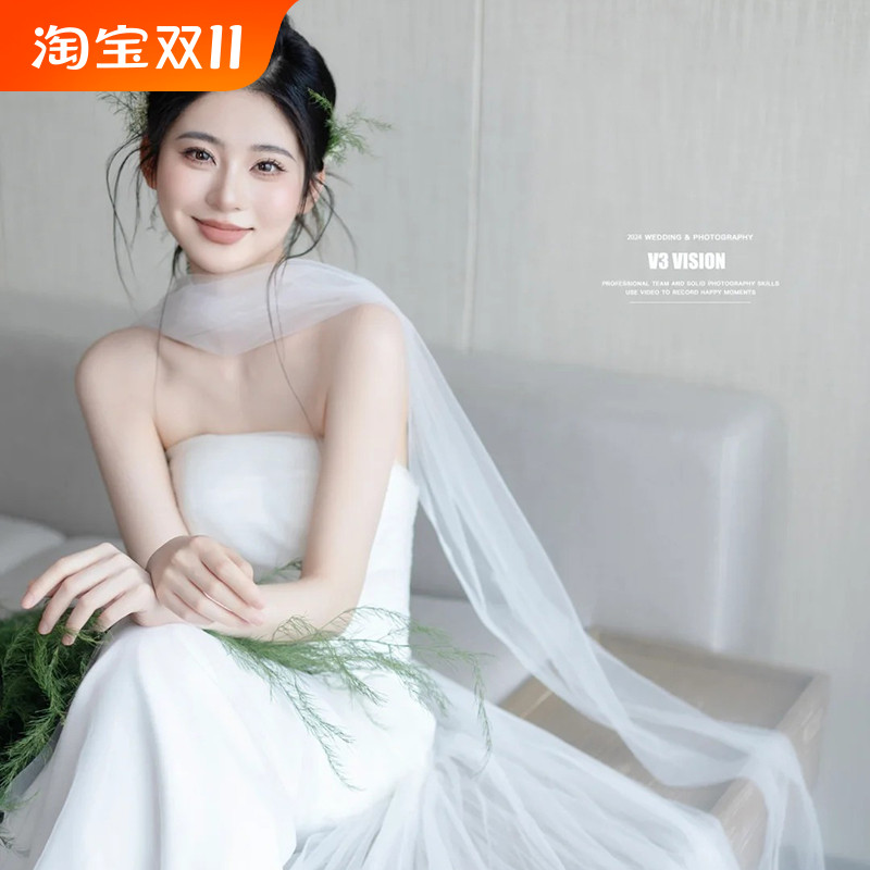 新娘纱巾长款围巾丝巾飘带脖纱披肩纱婚纱礼服晨袍写真旅拍配饰品