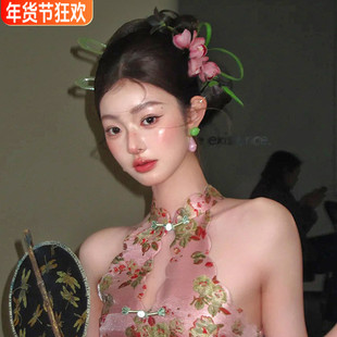 向南造型新中式新娘头饰仿真花蕙兰盘发簪结婚礼服旗袍晨袍发饰品