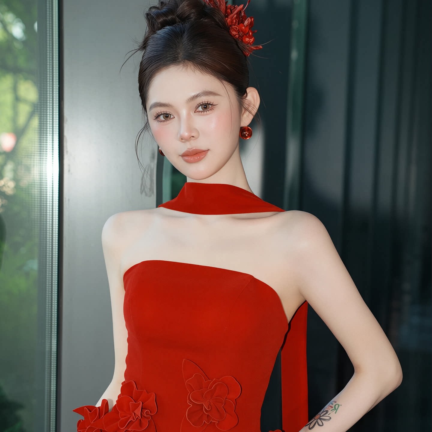 新娘丝带丝绒挂脖子飘带纯色丝巾围脖巾领巾礼服敬酒服晨袍配饰品图片