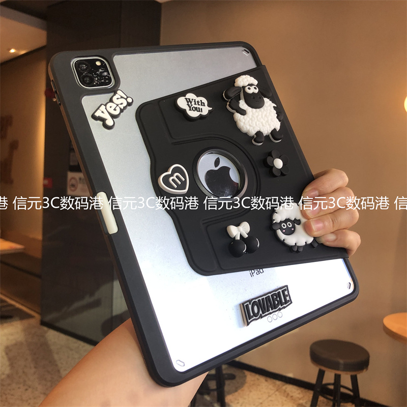 DIY绵羊720度旋转亚克力适用于苹果iPadAir6保护套第10代2024平板9.7笔槽款10.2英寸2022Pro11防弯air543硬壳