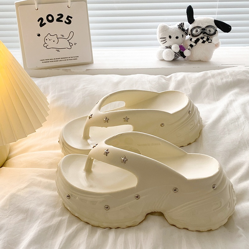 巨显高厚底~小个子增高8厘米人字拖外穿女夏防滑软底沙滩夹趾拖鞋