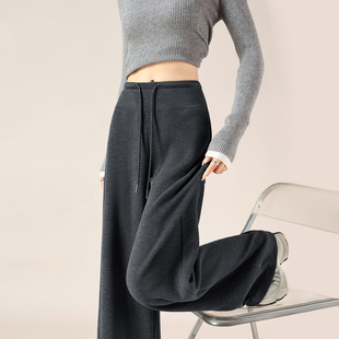 加厚休闲瑜伽运动裤 灰色阔腿裤 高腰糯米裤 加绒2025新款 子 女秋冬季