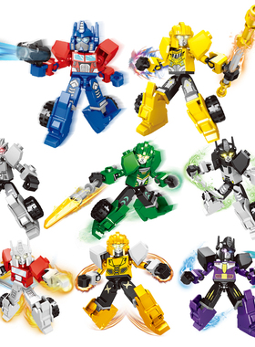 变形积木玩具益智拼装机器人男孩智力儿童擎天机甲柱小人迷你人仔