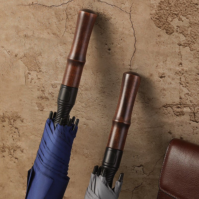 复古木制手柄双层雨伞车载商务长柄伞超大号双人高级感男生黑色伞